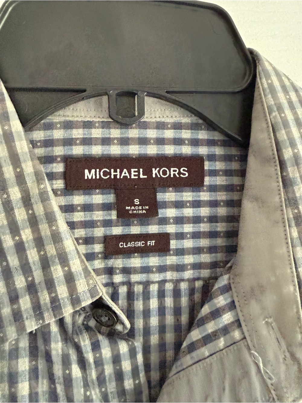 Michael Kors Men’s Blue and White Gingham Button-Down Shirt